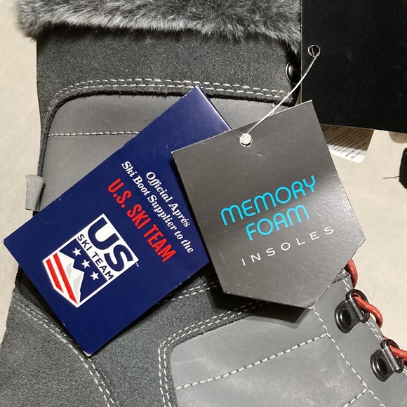 Khombu NWT Janet Winter Boots Gray Cinch Closure Faux Fur Memory Foam Size 8W - Picture 5 of 14